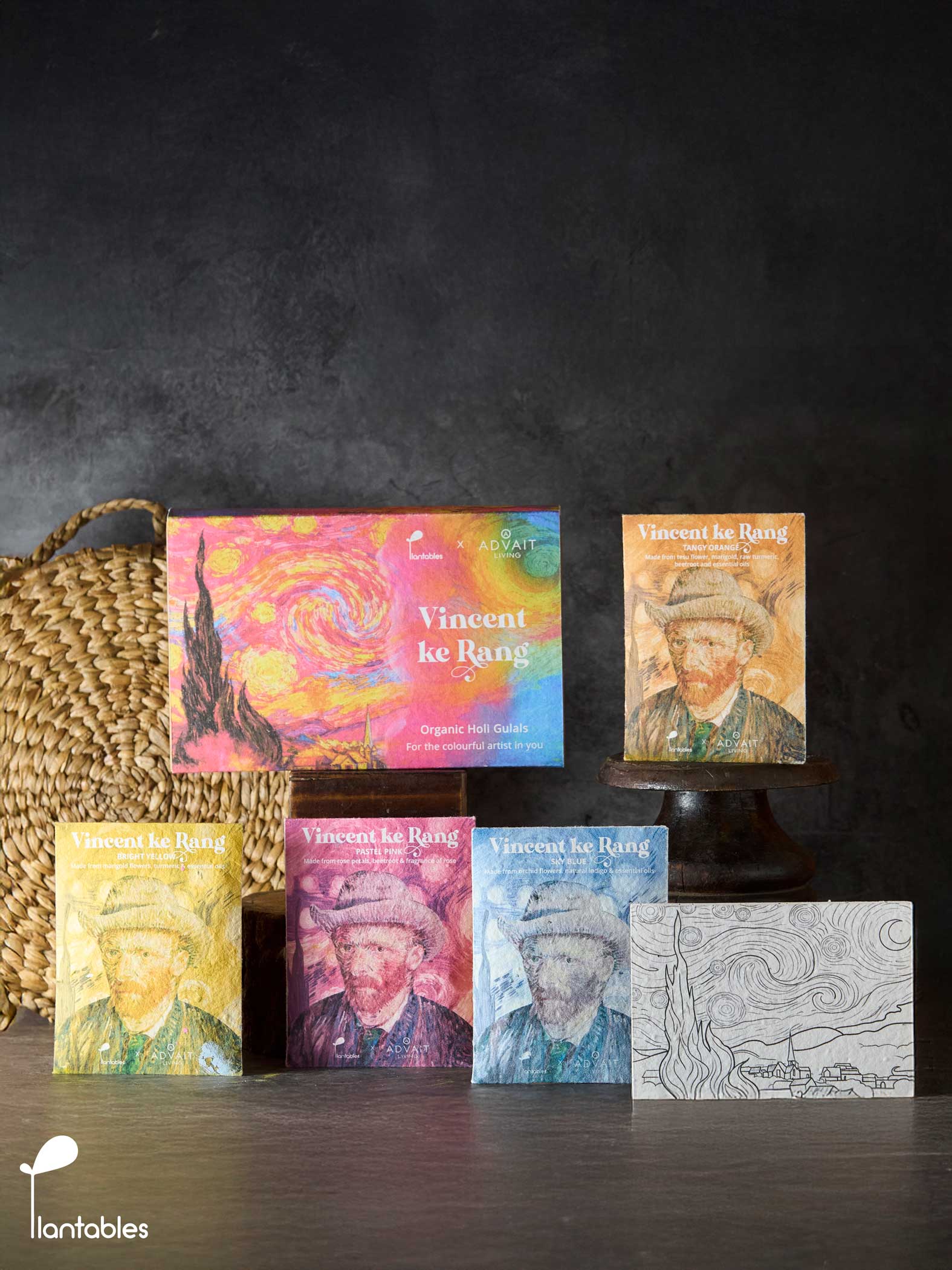 Vincent ke Rang | Holi Art Kit | Organic Gulals & Plantable Postcards